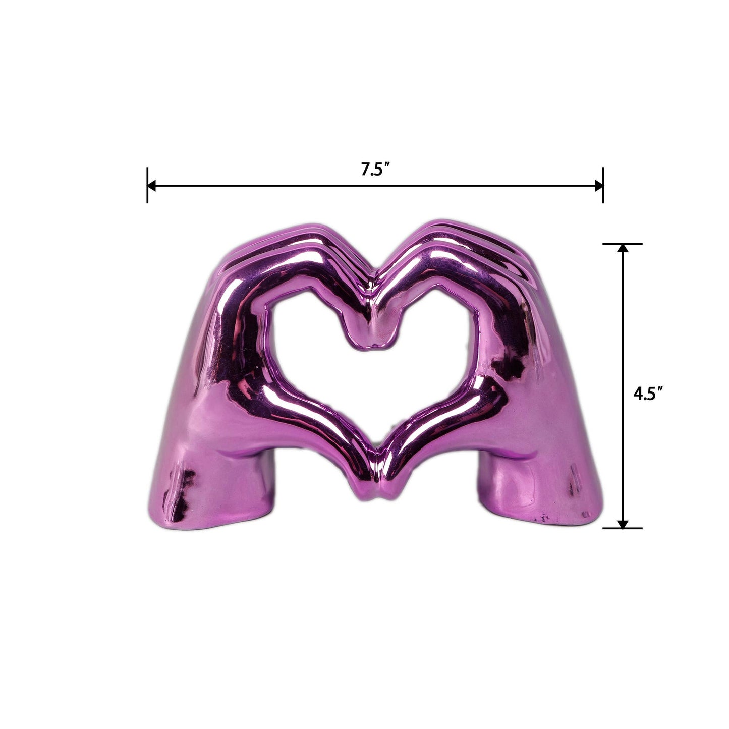 7.5"L Metallic Ceramic Heart Hand: Metallic Pink