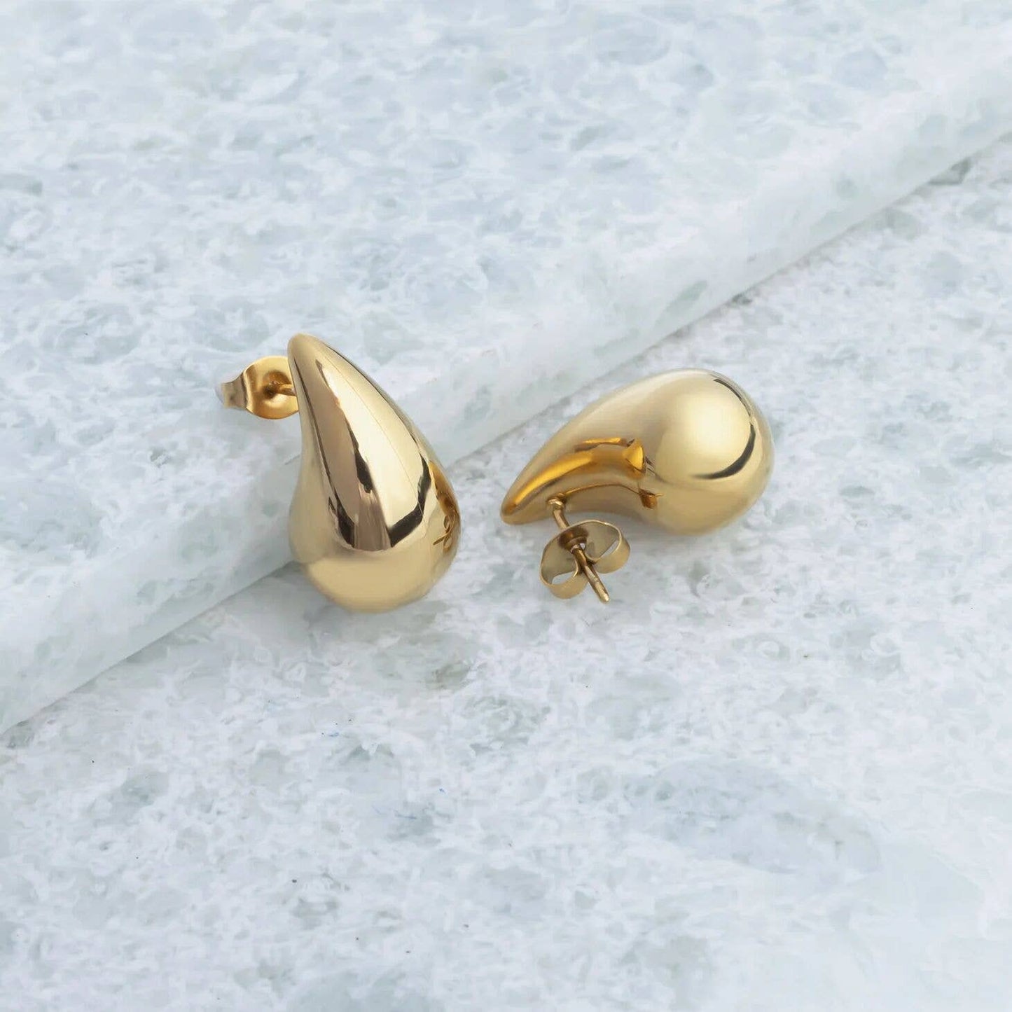 Gold Tear Drop Stud Earrings