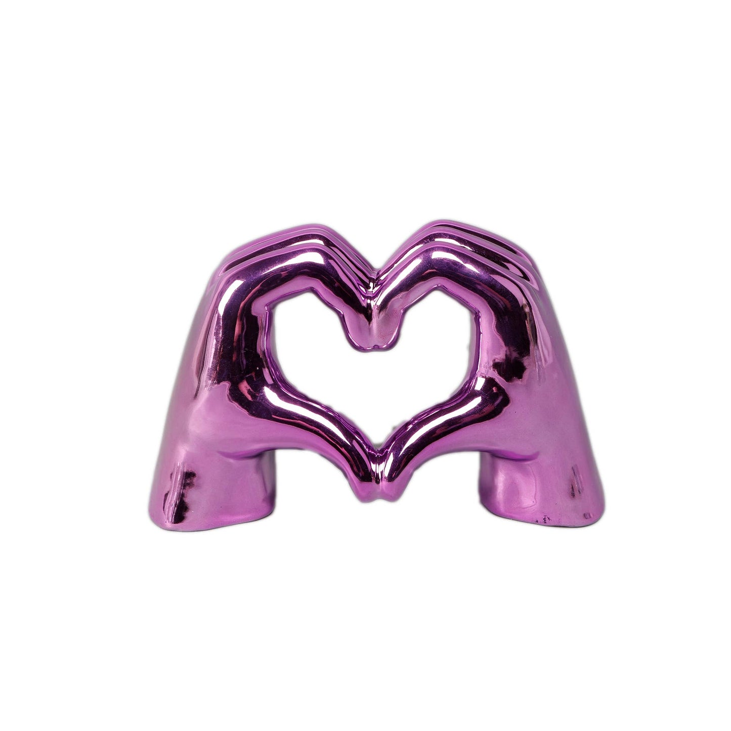 7.5"L Metallic Ceramic Heart Hand: Metallic Pink