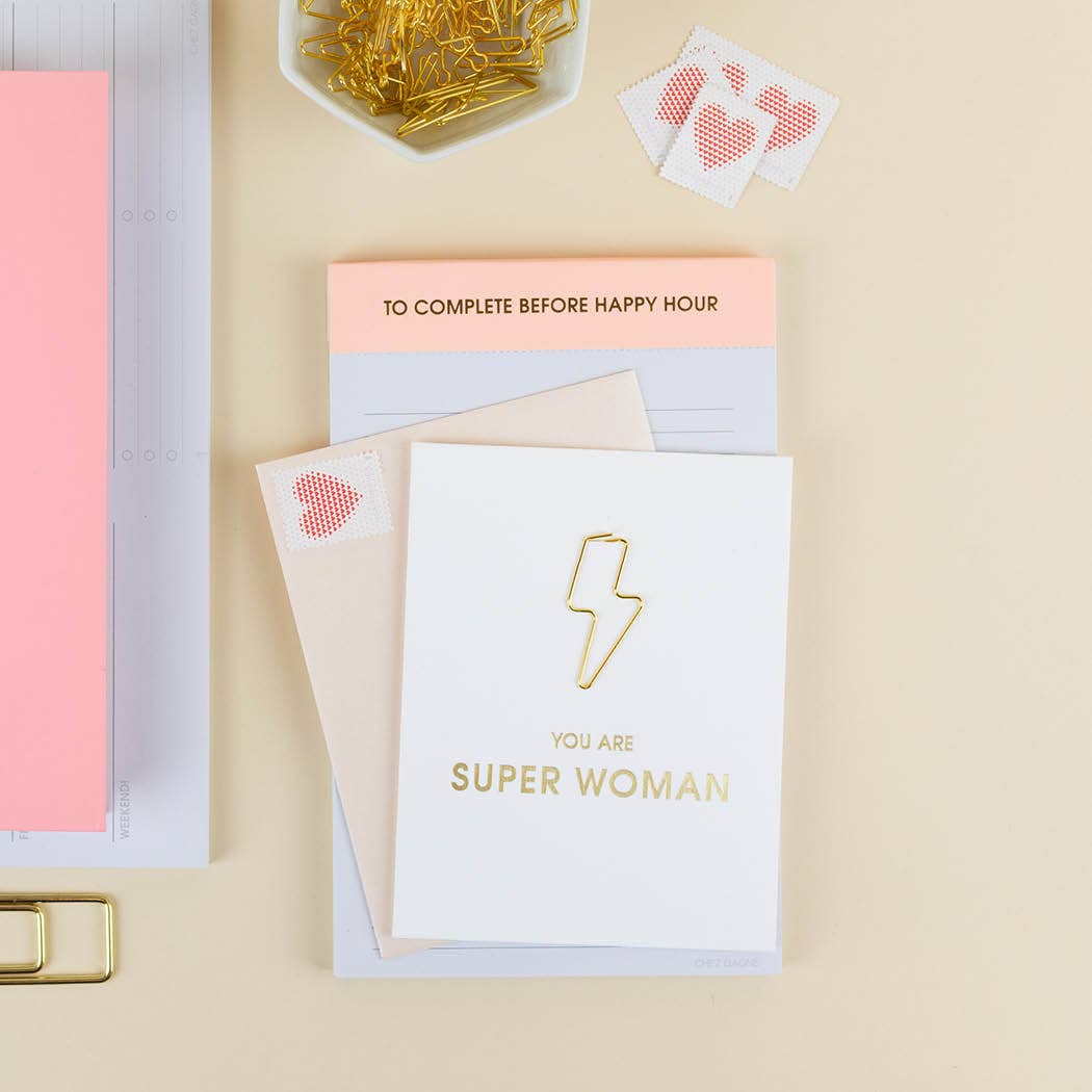 You are Super Woman Paper Clip Letterpress Card