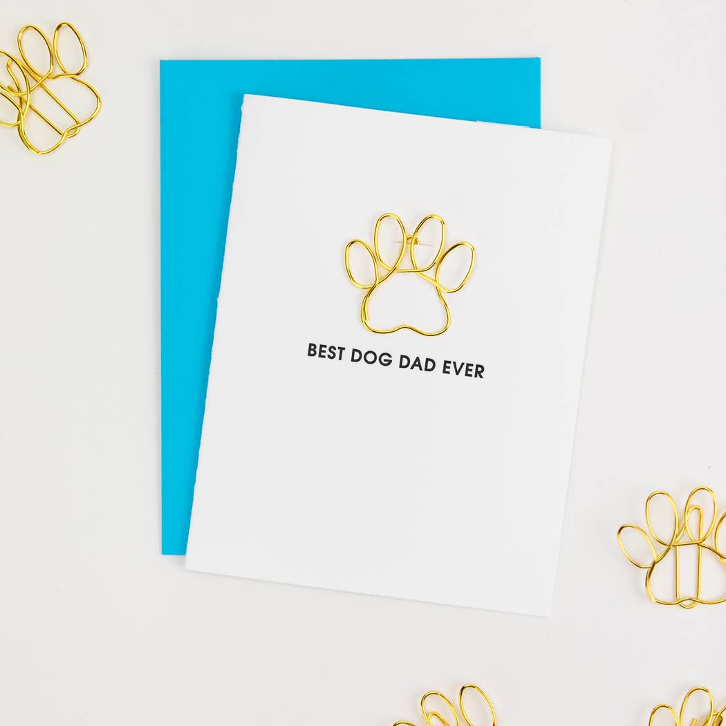 Best Dog Dad Ever - Pawprint Paper Clip Letterpress Card