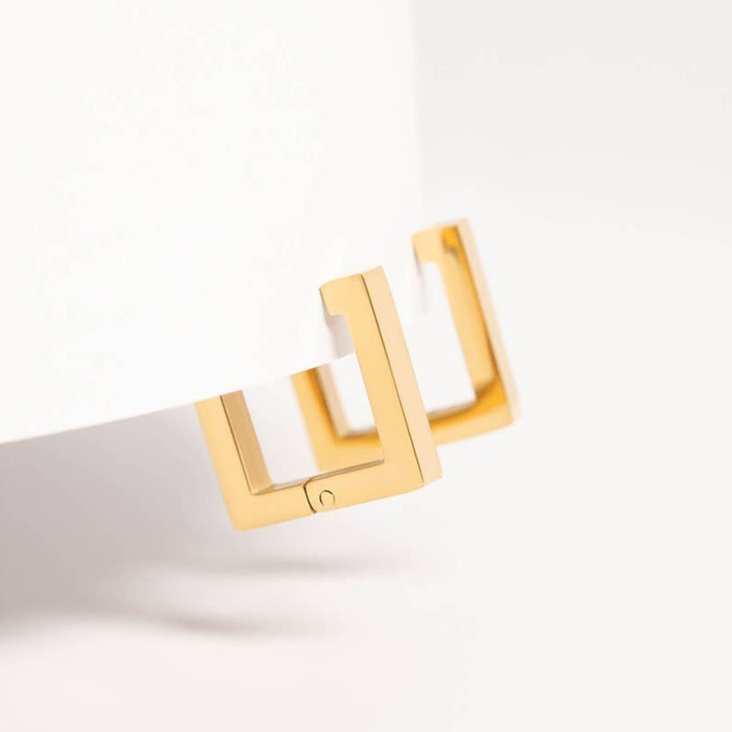 Gold Square Huggie Earrings