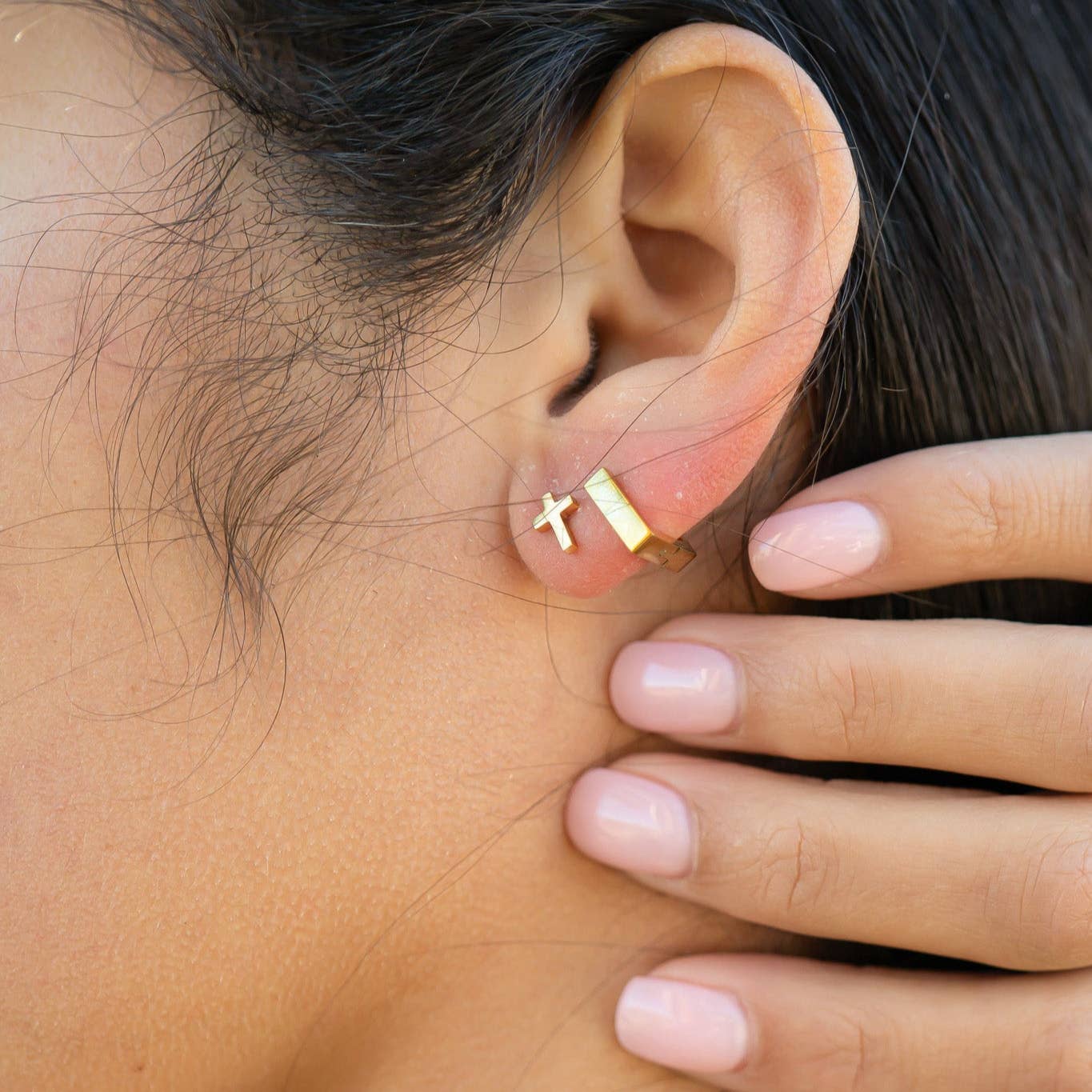 Gold Square Huggie Earrings
