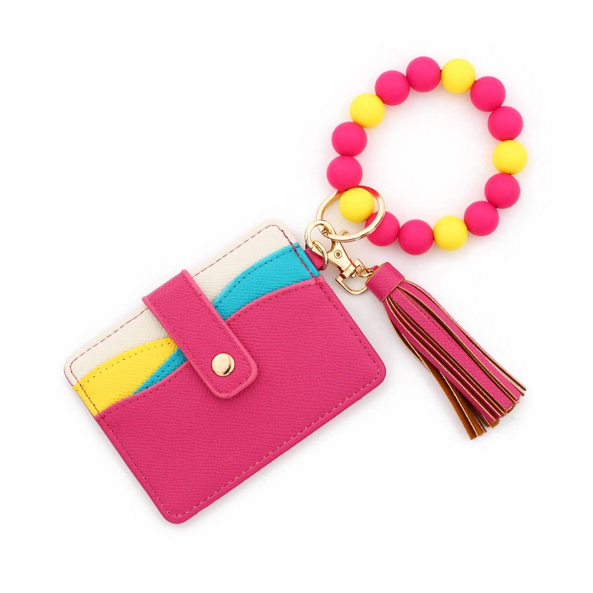 Beaded Bracelet Keychain with Colorblock Wallet