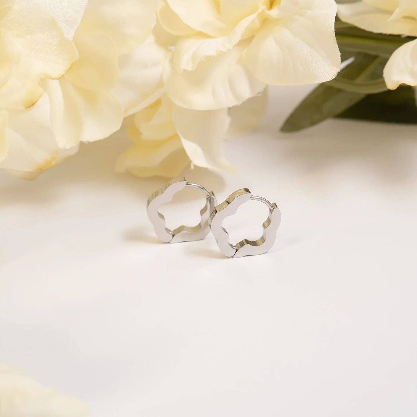 Stainless Steel Flower Huggie Earrings