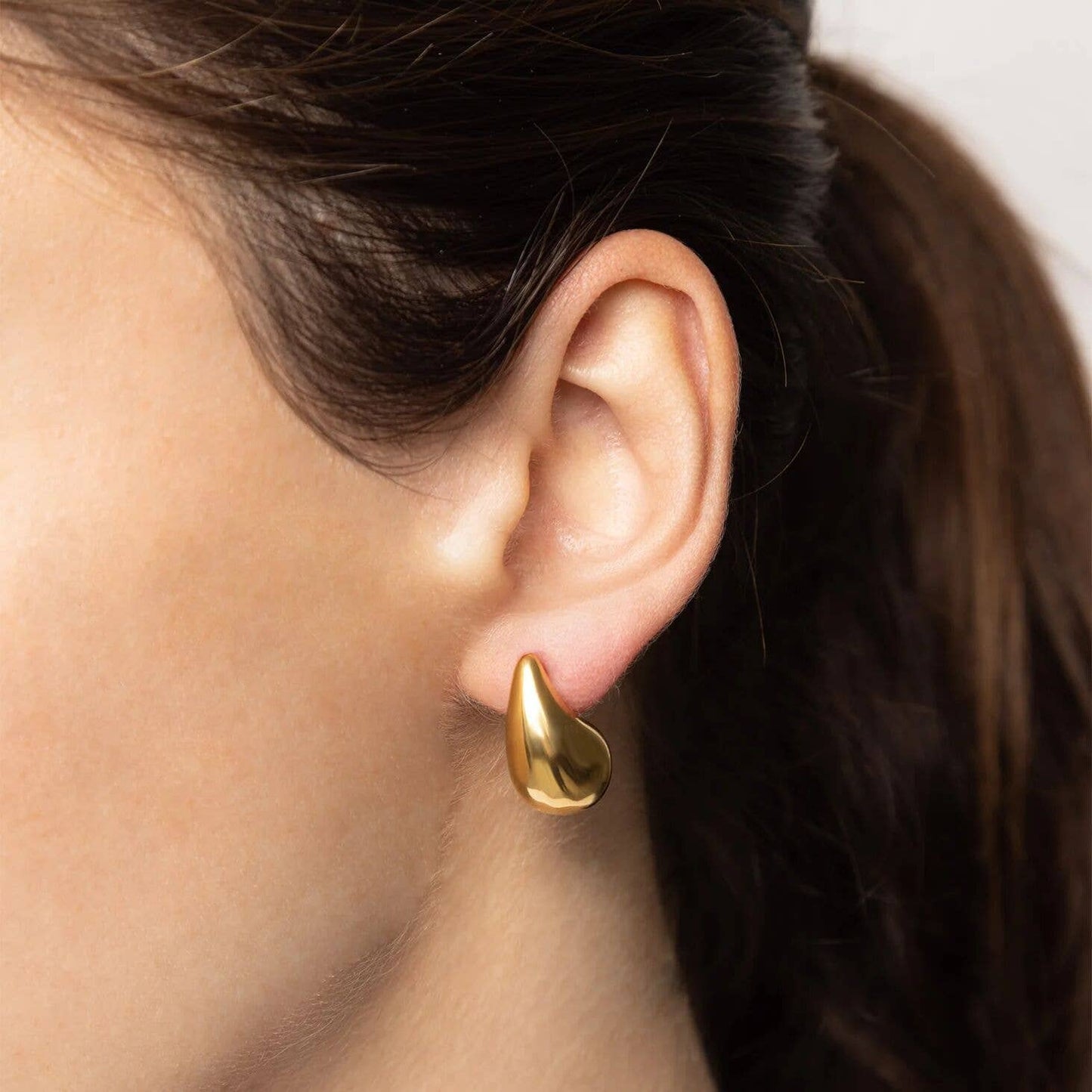 Gold Tear Drop Stud Earrings