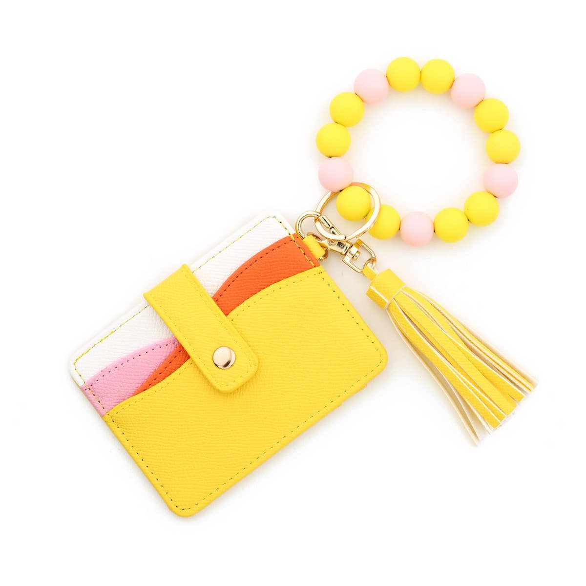 Beaded Bracelet Keychain with Colorblock Wallet