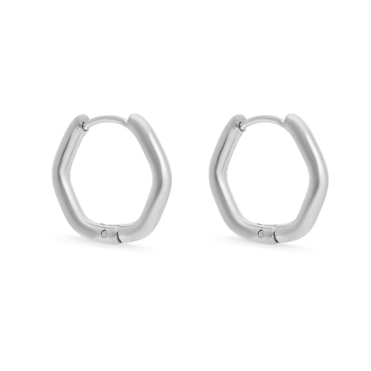 Stainless Steel Rounded Geometric Huggie Hoop Earrings