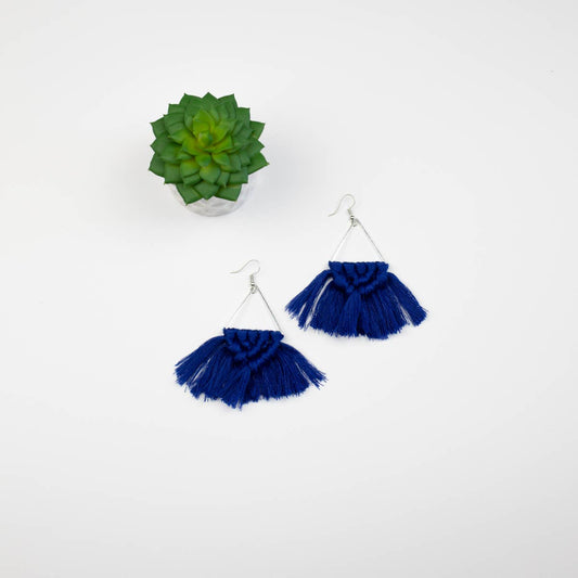 Royal Blue Silvertone Macrame Boho Earrings
