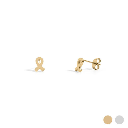 Gold Breast Cancer Awareness Ribbon Stud Earrings