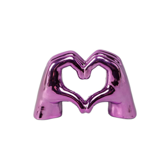 7.5"L Metallic Ceramic Heart Hand: Metallic Pink