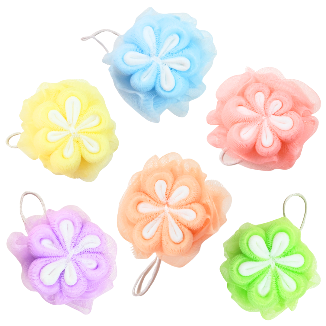 Blue Flower Loofah | Bright Colored Flower Bath & Shower Pouf