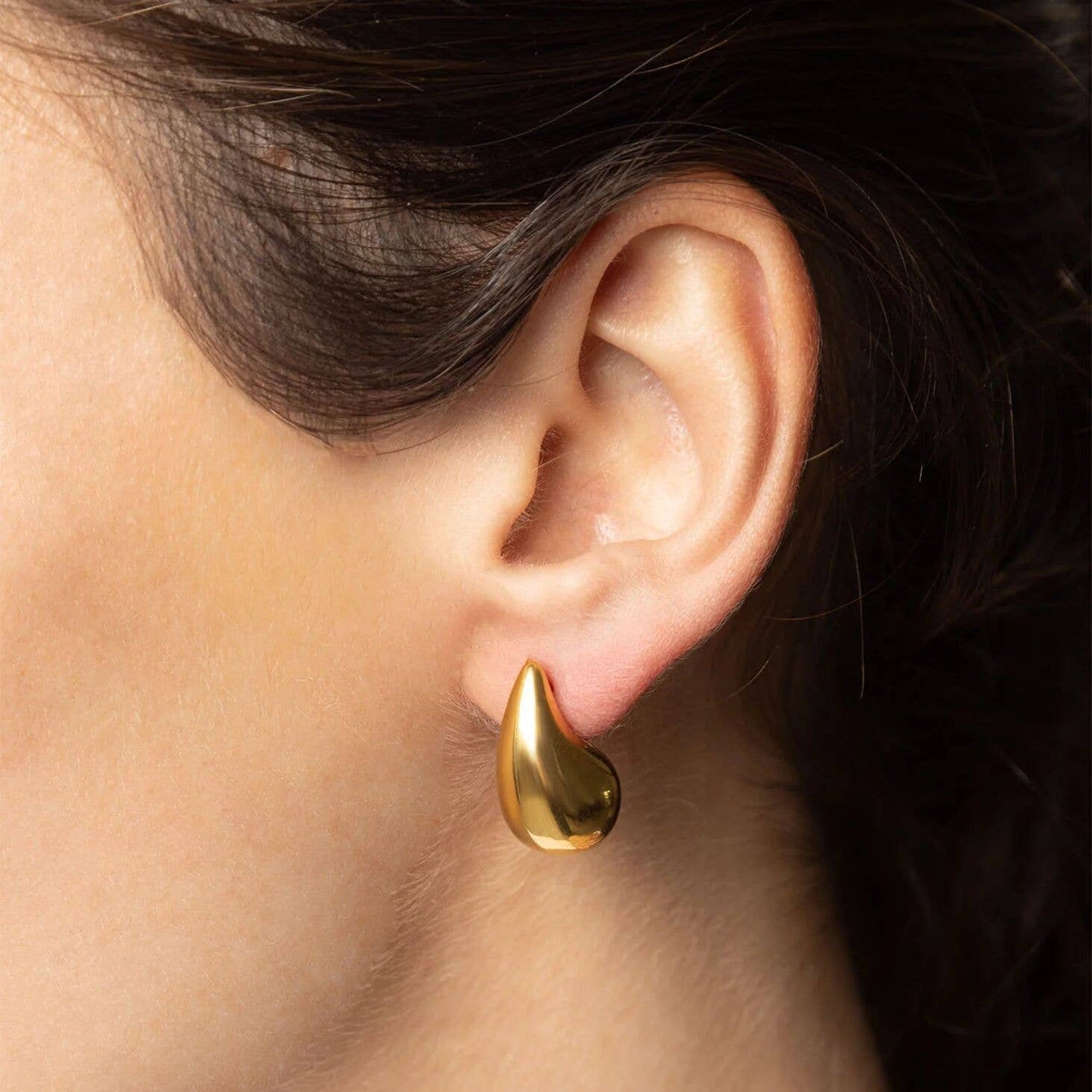 Gold Tear Drop Stud Earrings