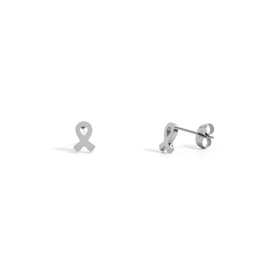 Stainless Steel Breast Cancer Awareness Ribbon Stud Earrings