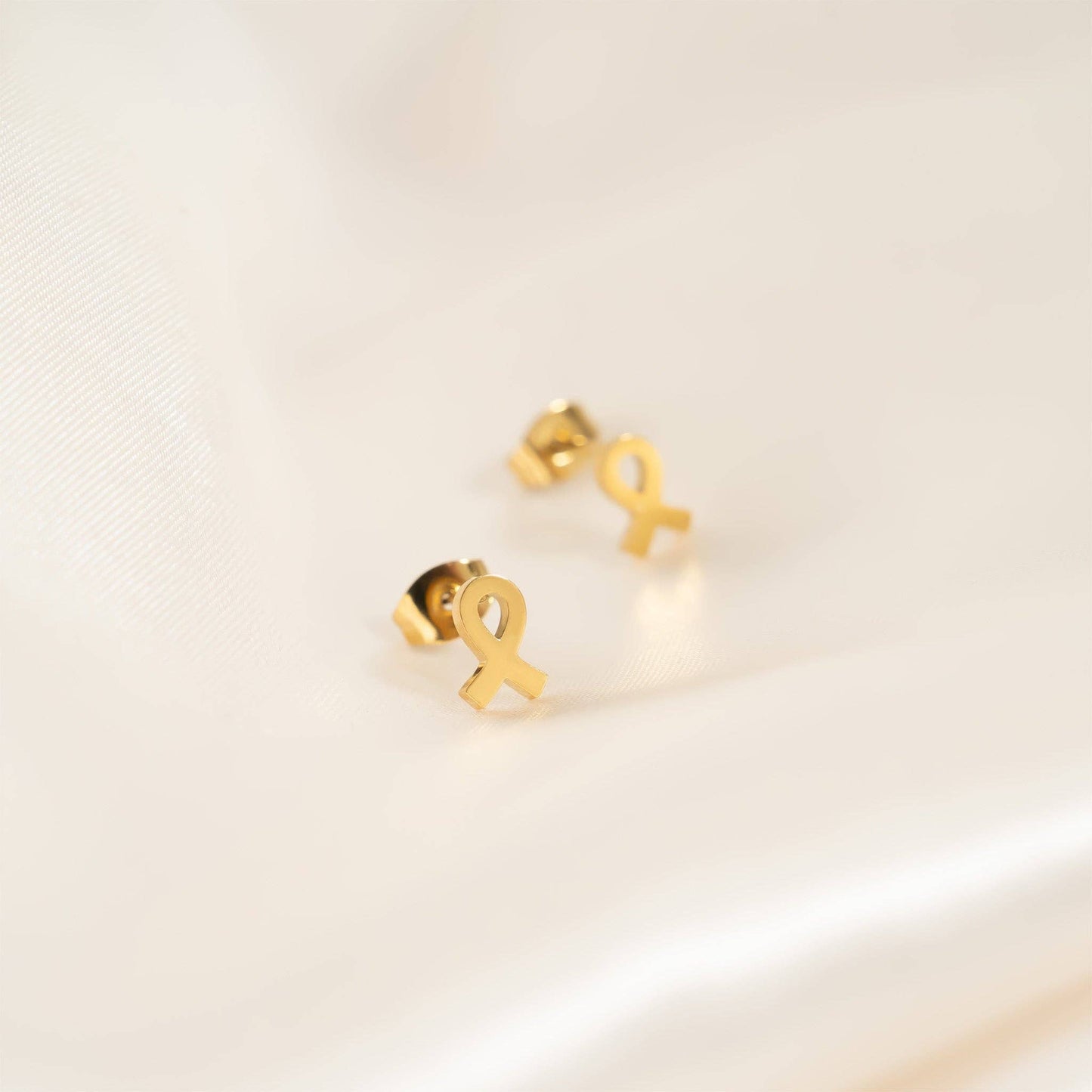 Gold Breast Cancer Awareness Ribbon Stud Earrings