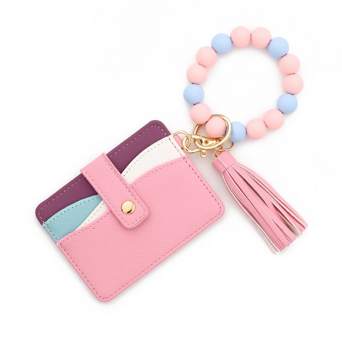 Beaded Bracelet Keychain with Colorblock Wallet