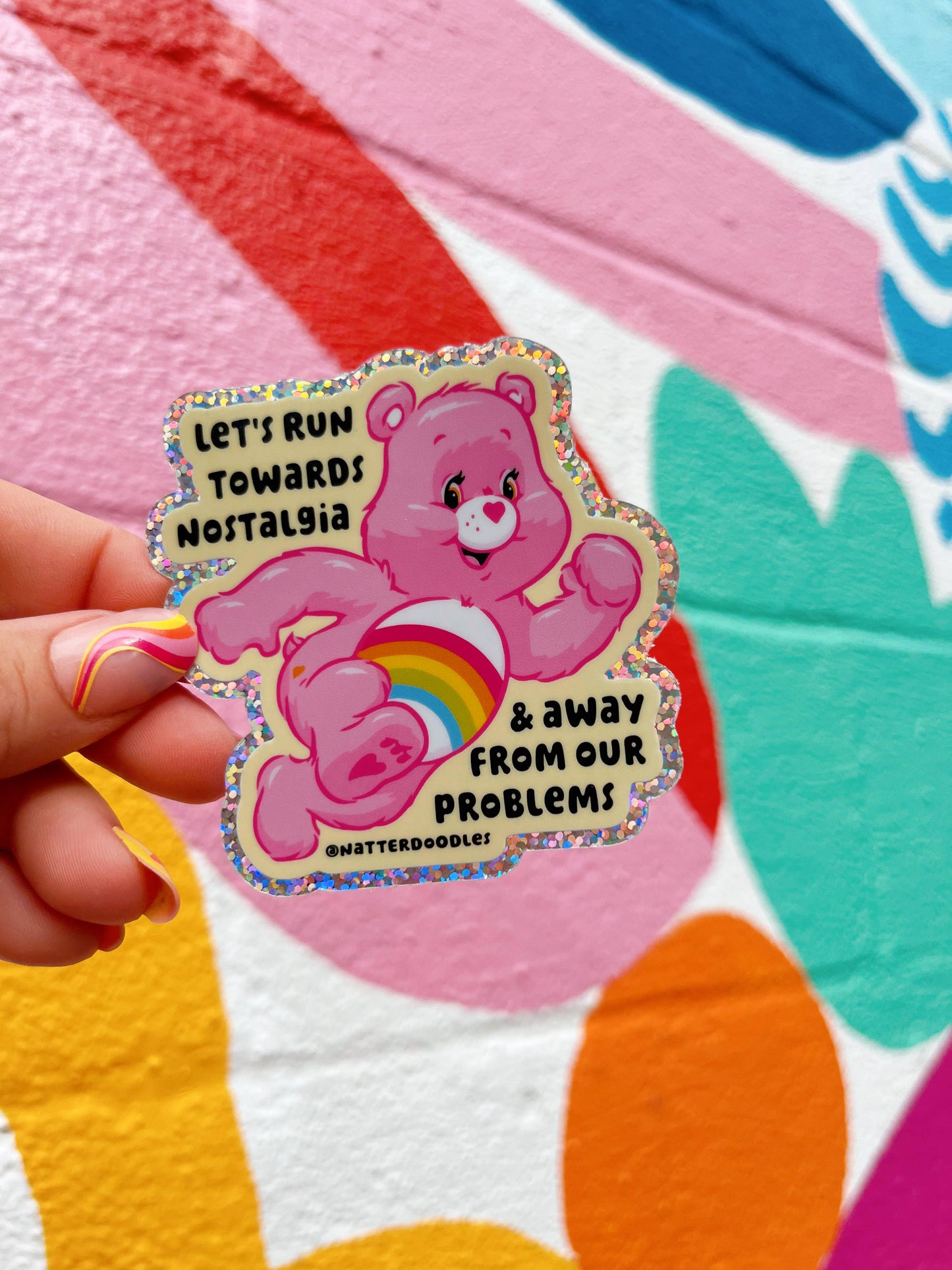 Let's Run Towards Nostalgia Funny Care Bear 1980s Sticker