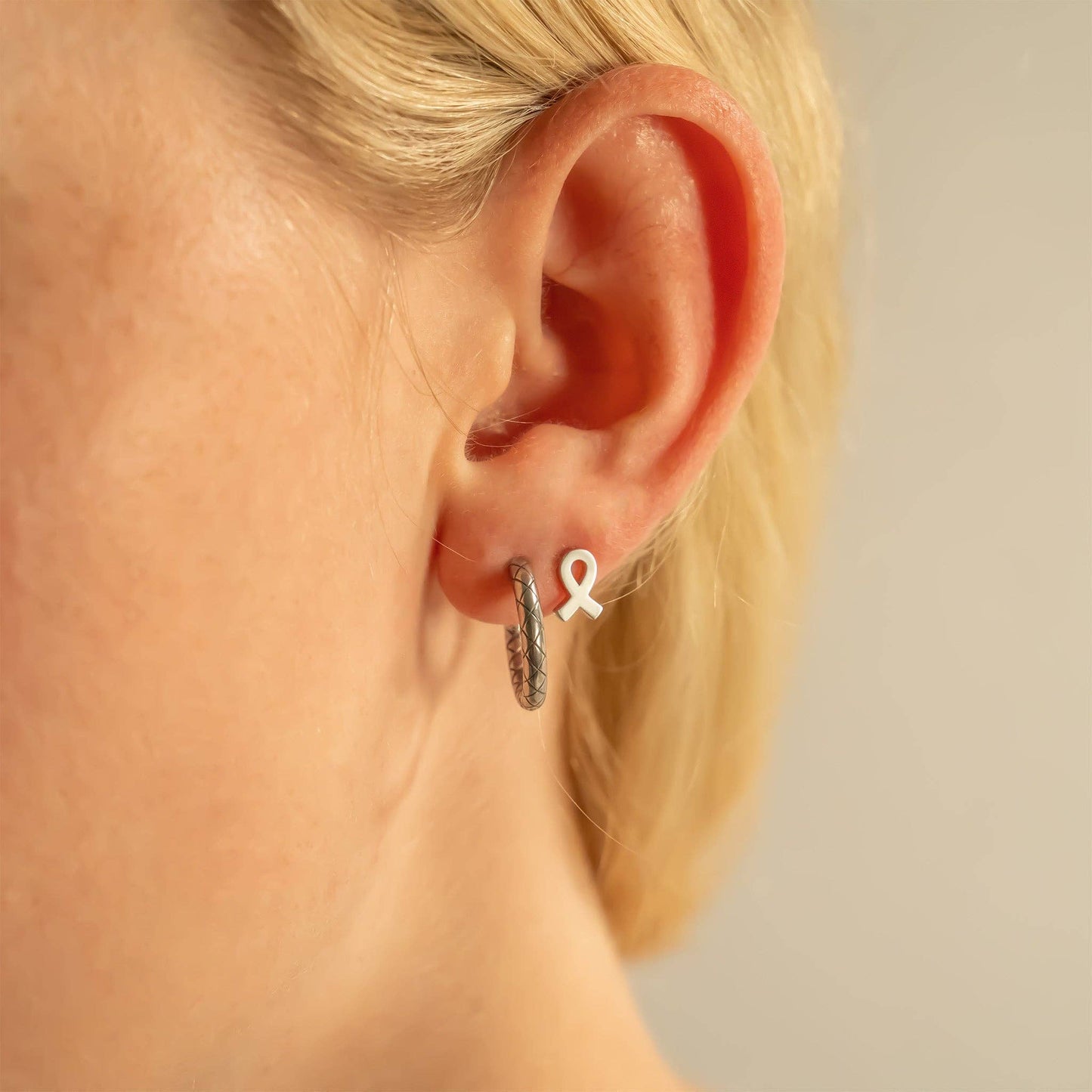 Stainless Steel Breast Cancer Awareness Ribbon Stud Earrings